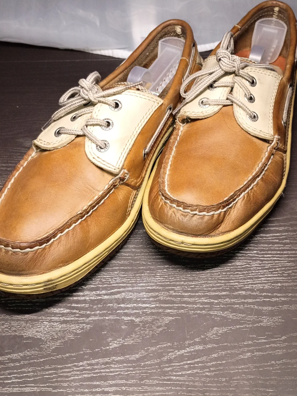 Sperry Two-Tone Brown and Cream Leather Boat Shoes. Men's 10.5M Good Shape!!